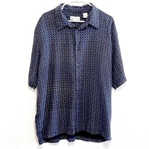 Pronto Uomo 100% SILK Men Black Button Down Shirt Size XXL